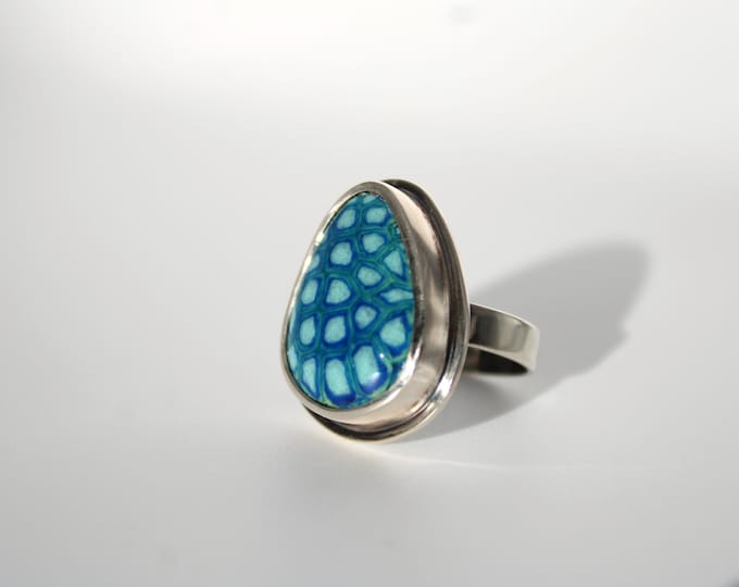 Coral Petal Enamel on Copper Ring