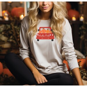 Camiseta Hello Fall, Camiseta de Outono, Camiseta de Outono, Camiseta de Abóbora, Camiseta de Colheita, Colheita de Abóbora, Camiseta da Estação, Camiseta de Manga Longa de Outono, Presente para Ela