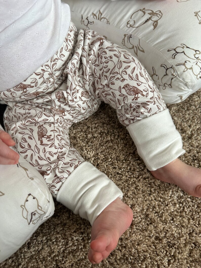 Grow With Me Pants Neutral Girl Pants Harem Pants Baby Joggers Bird Pattern Bird Baby Gift image 5