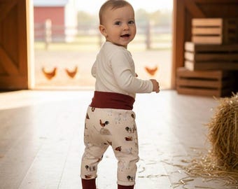 Handmade Grow With Me Chicken Print Baby Pants: Unique Baby Gift