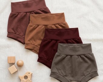 Handmade Gender Neutral Cotton Bloomers: Burgundy, Baked Clay, Mushroom, Milk Chocolate Brown Summer Shorts