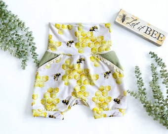 Girl Shorts | Toddler Harem Shorts | Grow With Me Shorts | Handmade Shorts | Bee Theme | Cactus | Flowers | Succulents | Baby Summer Clothes