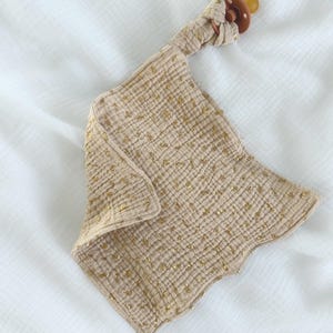 Handmade Gold Leaf Muslin Baby Lovey:  Security Blanket, Pacifier Holder