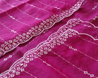 Dupatta en organza brodé rose : Dupatta en duo châle de mariage à paillettes pour Lehenga | Dupatta pour costumes épais brodés