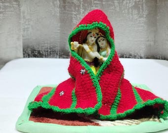 Poncho de ganchillo hecho a mano / Envoltura de lana para God Idol/Purple Red Poshak/Idol Shawl Wrap para Radha Krishna ji, Sai Baba ji, Shiv Ji y deidades hindúes