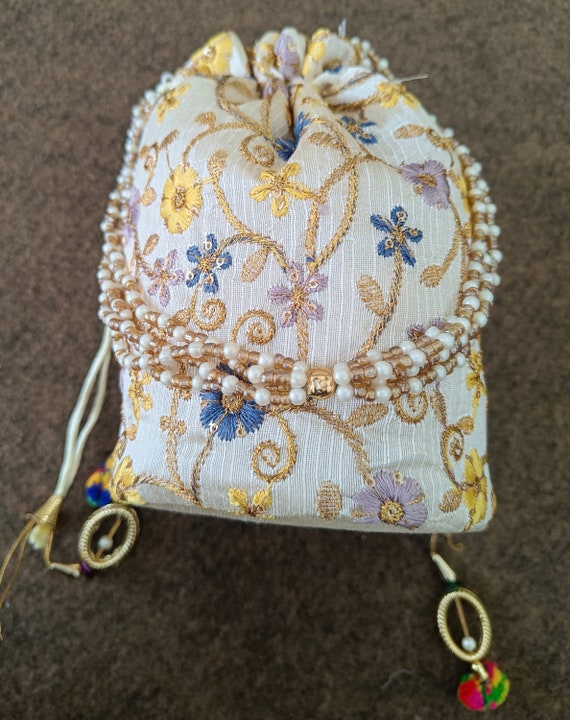 Lot De 2 Sacs Potli Brodés à La Main Pour Femmes, Idéal Pour Mariage Ou Cadeau