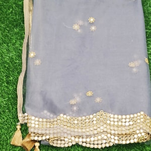 Gray Net Dupatta With Golden Scalloped Edges | Gray Net Dupatta | Nikah Dupatta| Indian Bridal Dupatta