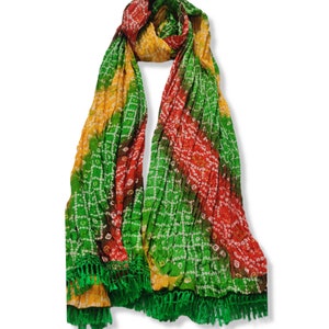 Dupatta multicolore in seta del Rajasthan Bandhani Bandhej