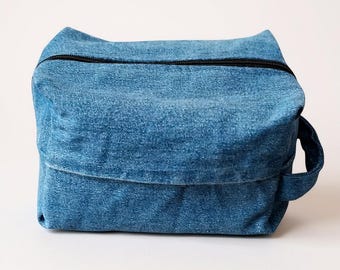 Upcycled Denim Cosmetic Bag | Handmade Jeans Makeup Pouch | Eco Friendly Toiletry & Travel Organizer| Sustainable Gift