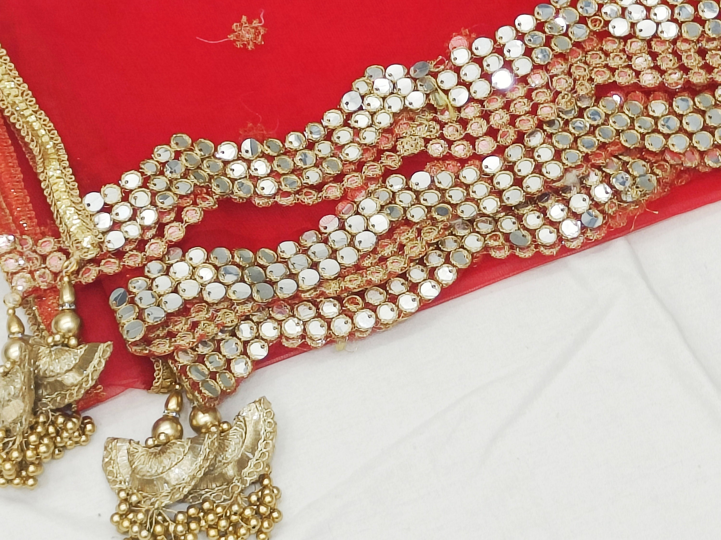 Red Net Dupatta With Golden Scalloped Edges | Nikah Dupatta| Indian ...