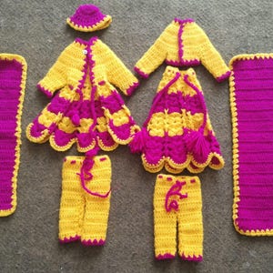 Handmade Woolen Radha Krishna Dress: 8&quot; Idol Poshak