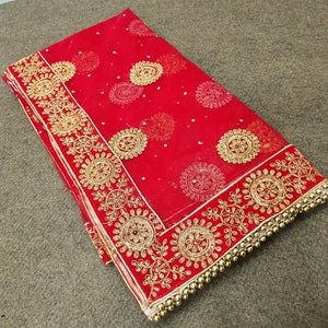 Bridal Net Red Traditional Dupatta With Zari  Embroidered Border| Wedding Dupatta | Nikah Dupatta| Indian Bridal Red Dupatta
