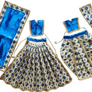 Radha Krishna Idol Dress (14-16 inch): Yugal Jodi Sarkar Poshak with Accessories