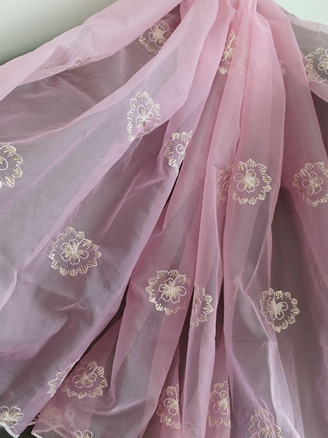 Mulmul Organza Printed Wales Pink Dupatta main image 1