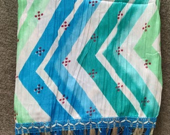 Bandhani Crushed Silk Dupatta: Multicolor Bandhej Wrap with Tassels