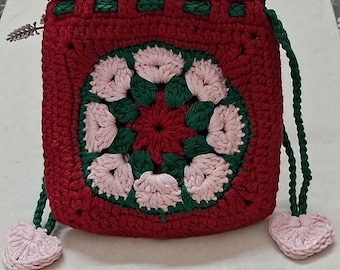 Bolsa Potli / Bolsita de ganchillo para la muñeca / Mini bolsa de almacenamiento con cordón / Bonita bolsa cuadrada para accesorios de abuela / Pequeño monedero y joyero