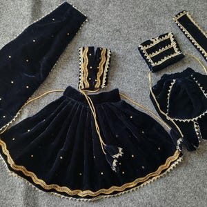 Radha Krishan Velvet Dress with Accessories: 15-Inch Deity Idol