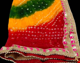 Art Silk Multicolor Tie and Die Bandhani Dupatta/Bandhej Dupatta/Multicolor Dupatta Wrap/Crushed Dupatta/Dupatta étnica/Bufanda de diseñador