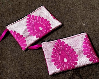 Handmade Upcycled Fabric Zip Pouch Set (2 Pieces) | Small Makeup & Utility Pouches