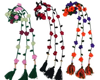 Crochet Parandi | Handmade Floral Hair Braid Accessory |Personalized Colors | Custom Crochet Flower Parandi | Boho Hair Vine | Crochet Gift