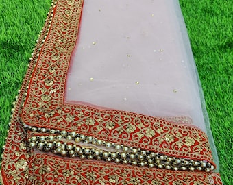 Dupatta de mariée rose indien | Dupatta de mariage brodé lourd | Voile de mariée rose | Chunni mariée ethnique | Écharpe traditionnelle Lehenga