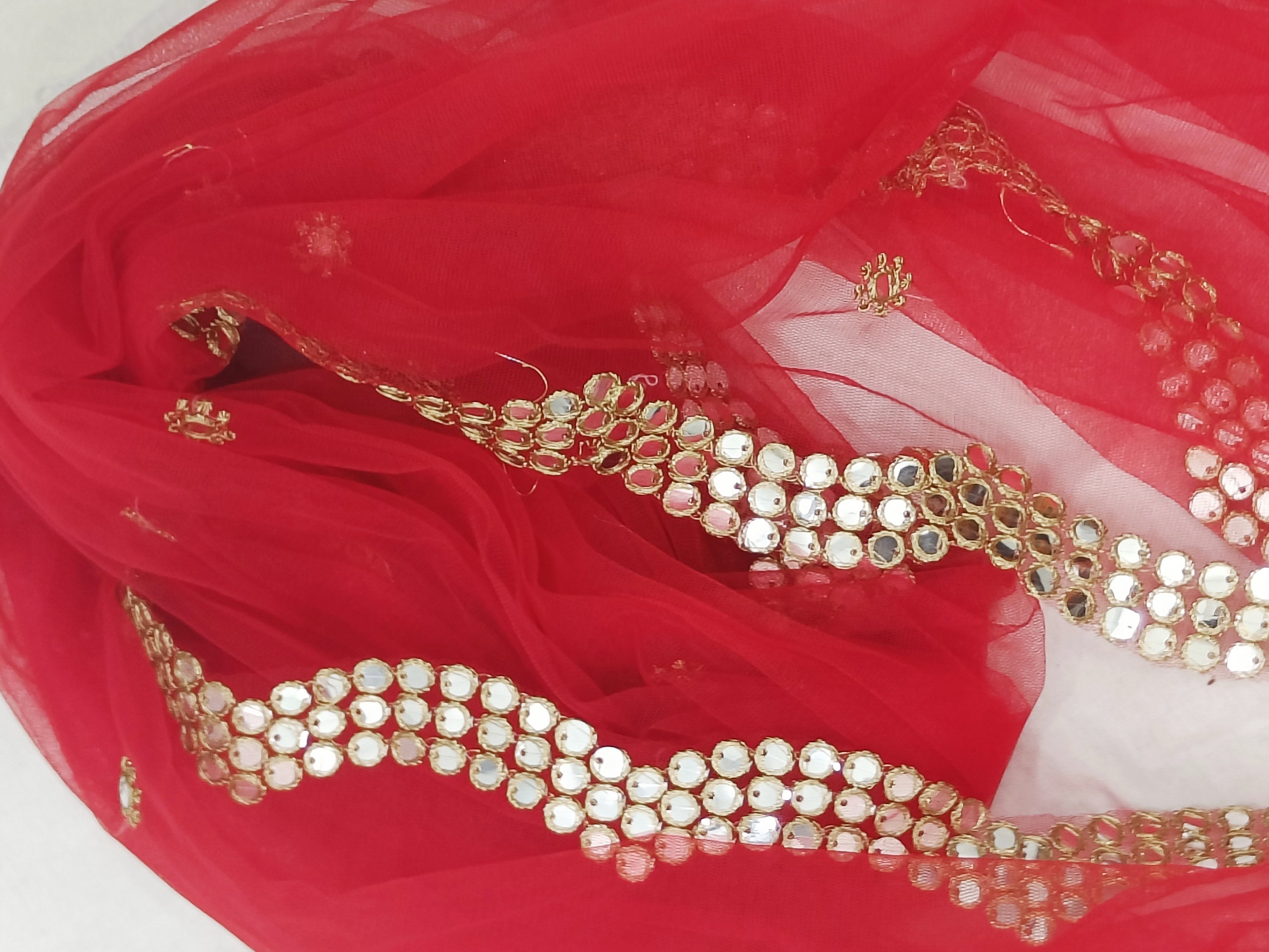 Red Net Dupatta With Golden Scalloped Edges | Nikah Dupatta| Indian ...