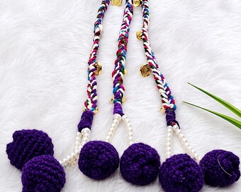 Gehaakt haar Parandi| Handgemaakte gehaakte haarelastiekje met kwastjes | Elegant haarstylingaccessoire voor feestelijk en dagelijks gebruik| Boho-haaraccessoire