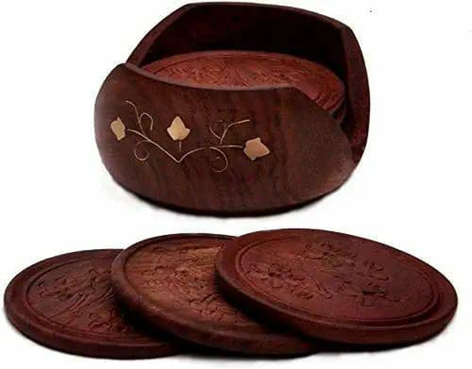 Wooden Tea Coaster Set of 6 in Round Shaped Etsy