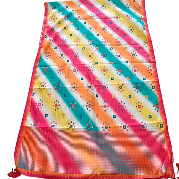 Digital Floral Print Summer Designer Dupatta | Digital Print Linen Dupatta with Tassels| Multicolor Cotton Dupatta Scarf Wrap Sarong Pareo