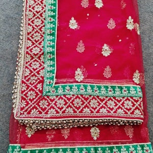 Red Net Dupatta With  Zari  Embroidered Border| Wedding Dupatta | Nikah Dupatta| Indian Bridal Dupatta | Dupatta for Bride
