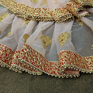 Designer Peach Net Dupatta With Golden Embroidery | Indian Bridal Peach Net Dupatta| Bridal Wrap| Wedding Dupatta| Bridal Dupatta