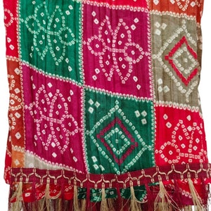 Rajasthani Chinon Bandhani Bandhej Dupatta multicolore schiacciato/Involucro/Stola/Dupatta multiuso