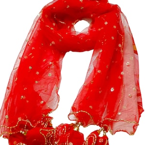 Designer Red Net Dupatta | Indian Dupatta| Net Seqins Embroidered Dupatta| Fancy Dupatta|Red Net Sheer Dupatta /Stole/Wrap