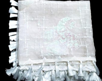 White Sequins Embroidered Dupatta with Tassels | Sheer Festive & Pooja Dupatta | White Dupatta | White Scarf | Stole | Hijab | White Chunri