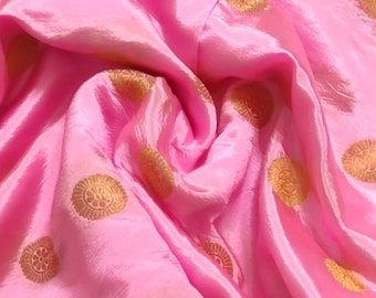 Pink and Gold-Toned Floral Woven Design Art Silk Banarasi  Dupatta
