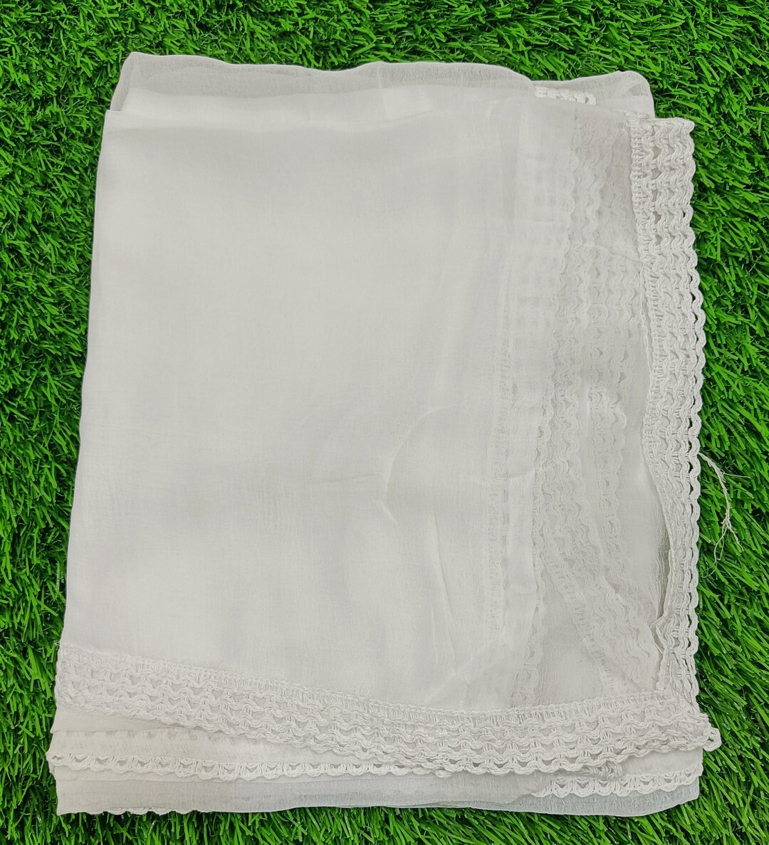 Designer green chiffon dupatta with white detailing