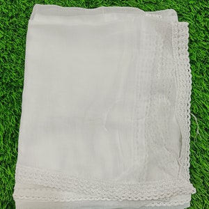 Plain  White Chiffon Dupatta With Crochet lace Border| Multipurpose White Chiffon  Scarf