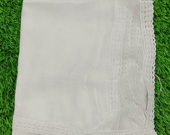 Plain  White Chiffon Dupatta With Crochet lace Border| Multipurpose White Chiffon  Scarf