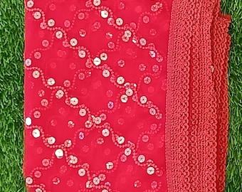 Designer Red Net Dupatta | Indian Dupatta| Net Seqins Embroidered Dupatta| Fancy Dupatta Red Net  Dupatta /Stole/Wrap