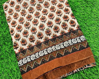 Summer Designer Dupatta | Kalamakari Print Cotton Dupatta with Border| Cotton Dupatta Scarf Wrap Sarong Pareo