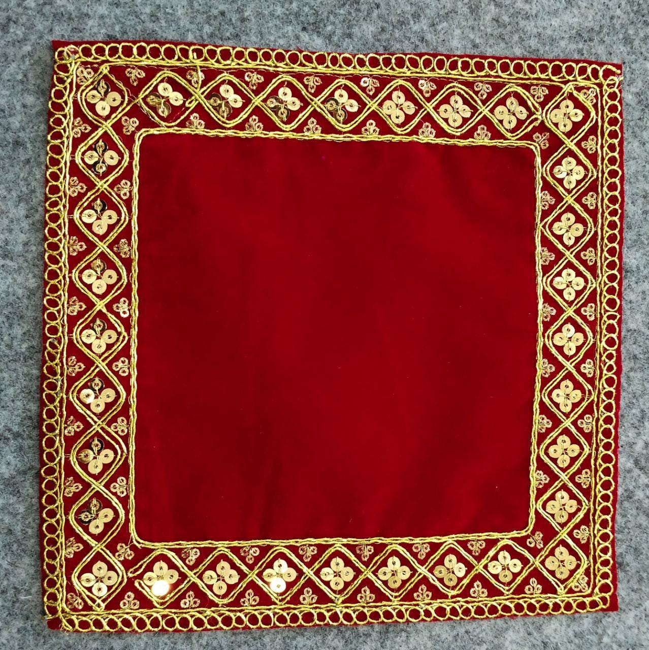 Red Pooja Aasan| Chowki Cover| Back Drop Cloth| Aasan For Deity | Table Spread Placement: 4 Pcs(20 X 20 Cm)| Multipurpose Red Velvet Cloth|