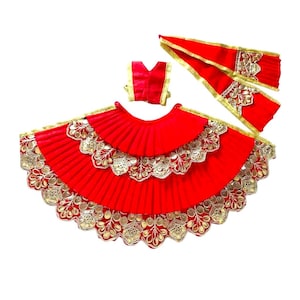 Broderad röd Devi Ma-klänning: Hinduisk gudinna-idol-outfit
