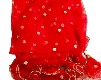 Dupatta de red roja de diseño / Dupatta india / Dupatta bordada con lentejuelas de red / Dupatta elegante / Dupatta transparente de red roja / Estola / Chal