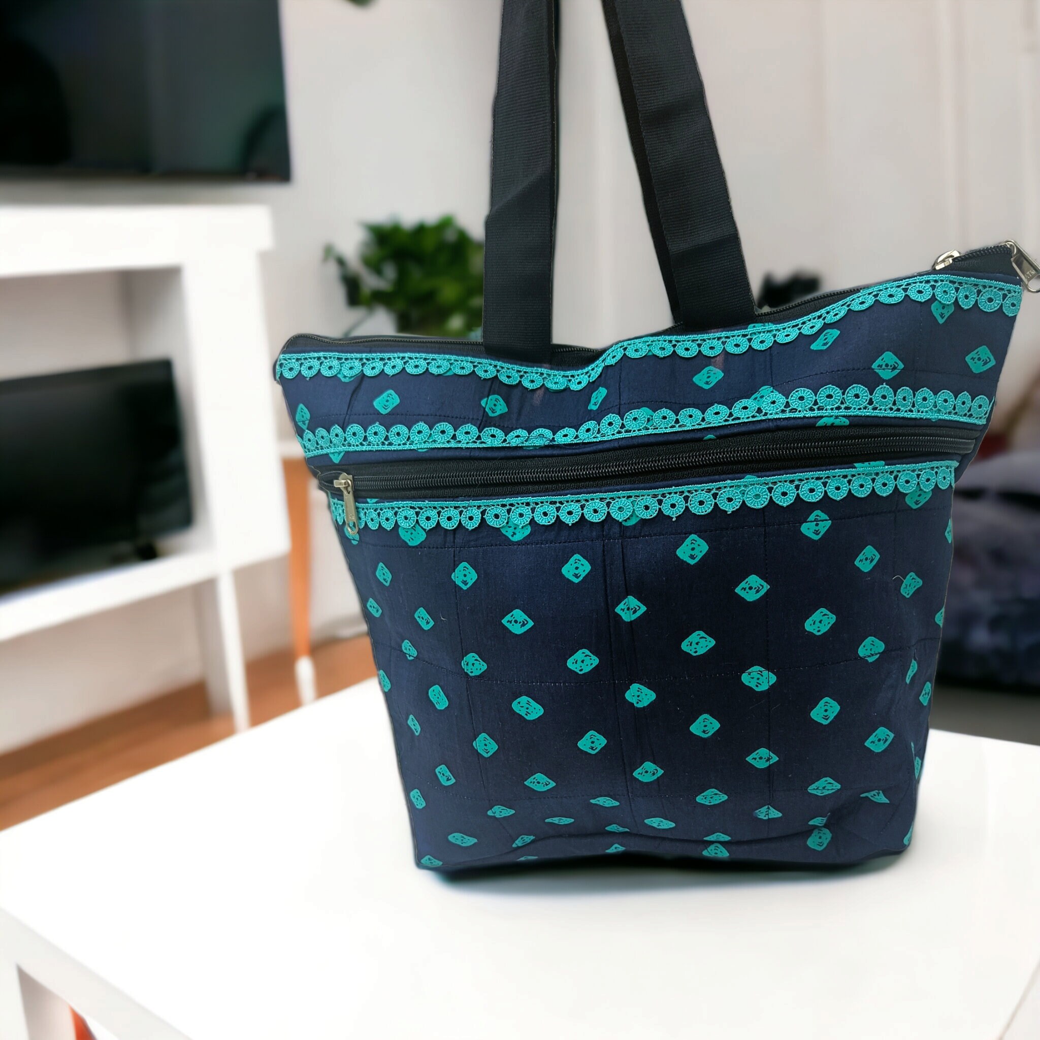 Sac à Provisions En Coton Imprimé Floral INDACORIFY - Matelassé, Fait Main, écologique, Pour Courses Et Plage