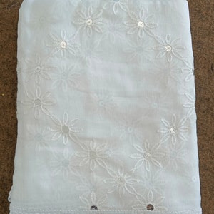 Designer White Chiffon Dupatta| Chiffon Embellished  Women Dupatta| White Dupatta With Self Floral Embroidered| Multipurpose Dupatta|