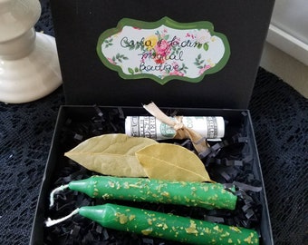 Money Spell Candle Kit: Rosemary, Bay Leaves, Cinnamon