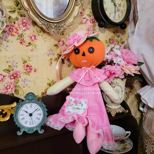 Halloween doll, Pumpkin Head Doll, Halloween doll in Victorian dress,  Spooky dolls,  Goth dolls, Vintage style dolls