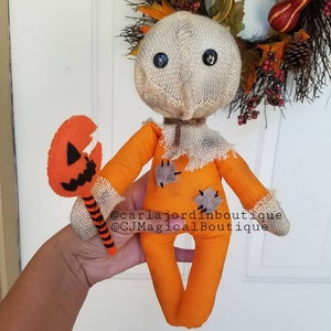 Sam Trick r treat doll, Halloween doll,  Pumpkin head dolls, Trick r Treat Sam, Spooky dolls, Trick or treat movie