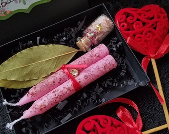 Self Love Spell Kit: Rose Ritual Candles with Dried Flowers