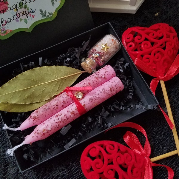 Self Love Spell Kit: Rose Ritual Candles with Dried Flowers